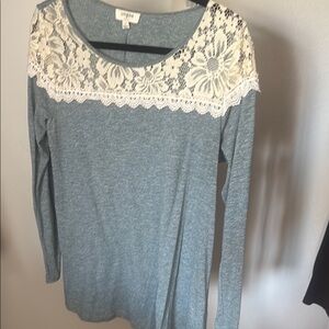 Umgee Gray Lace Blouse with Romantic Details